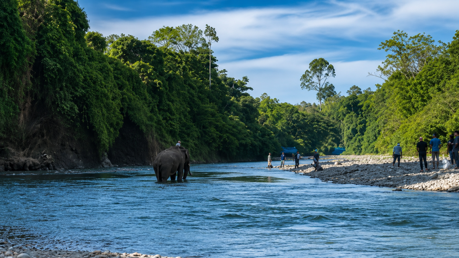 River and rainforest landscape in Tangkahan, North Sumatra